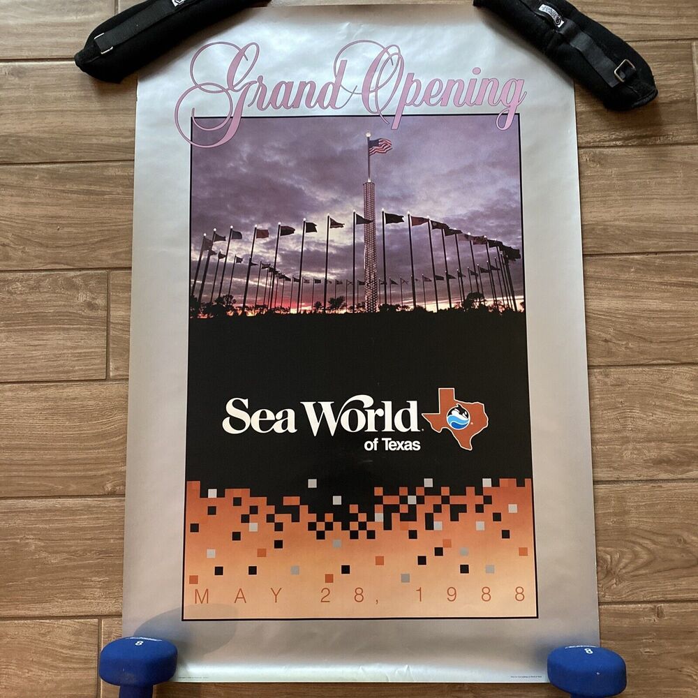 Vintage 1988 SEAWORLD OF TEXAS INAUGURAL POSTER Grand Opening Day Rare poster